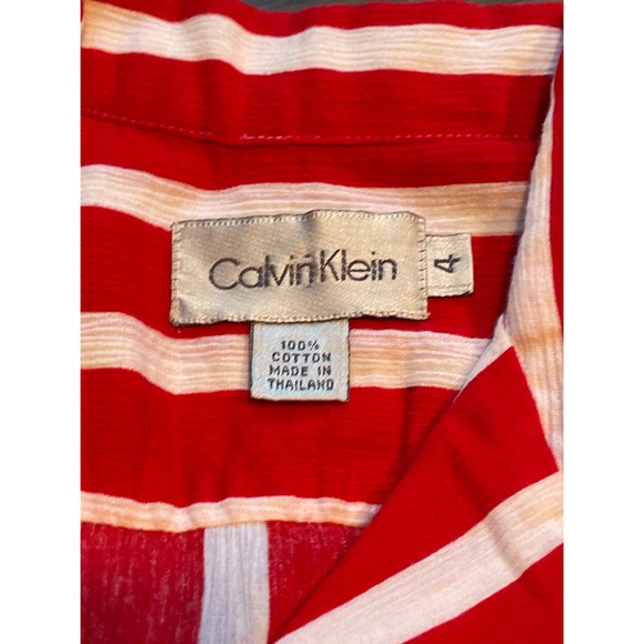Calvin Klein Womens Button Down Shirt Red Striped Casual Short Sleeve 4 - Picture 6 of 6